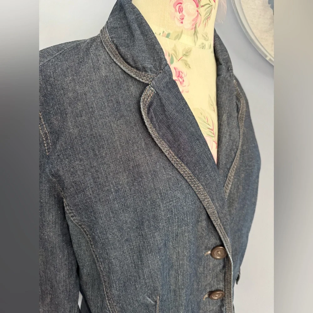 French Cuff Dark Denim Fitted Blazer Jacket